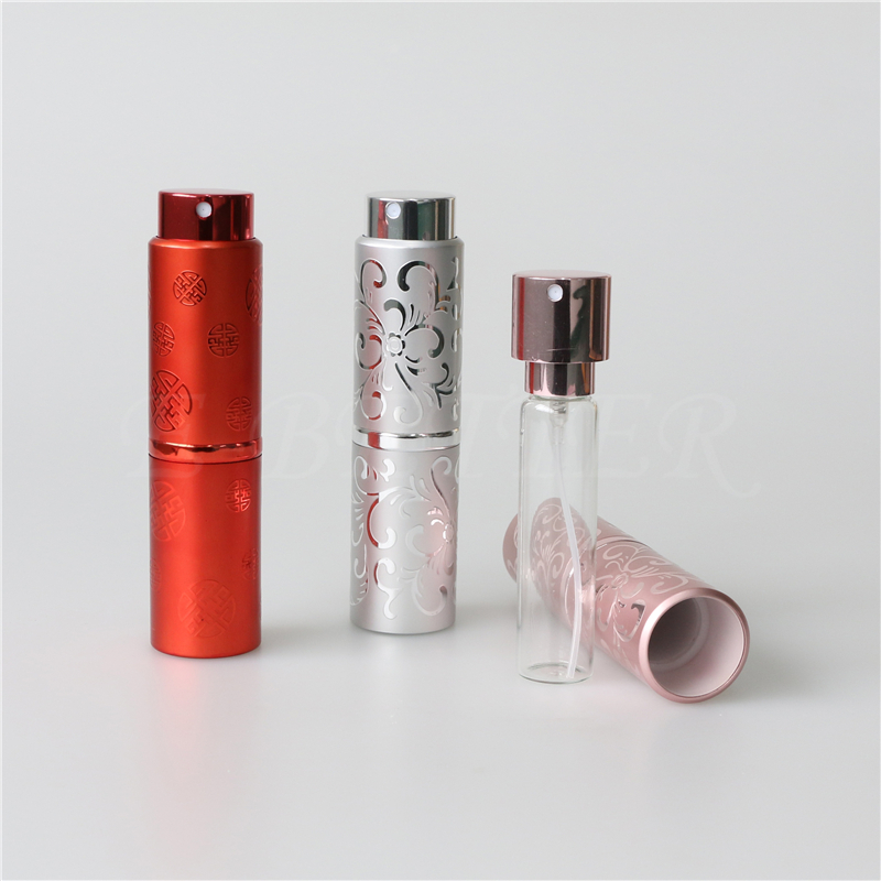 玉林8ml 10ml 15ml旋轉香水瓶細霧噴霧瓶便攜玻璃香水瓶分裝瓶金屬香水瓶定制